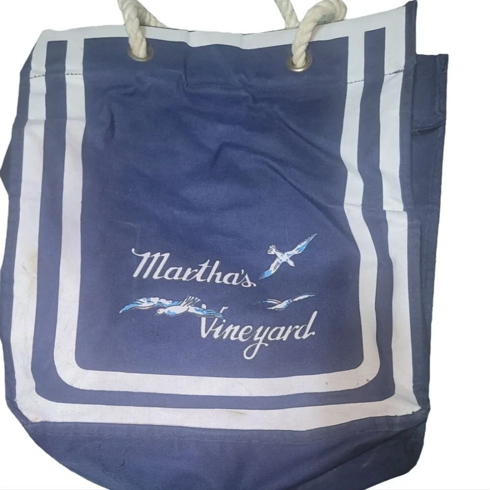 Martha's Vineyard Blue Canvas Tote Bag Beach Bag